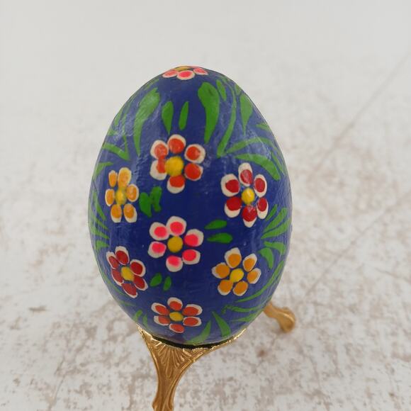 VTG Hand-Painted Decorative Wooden Eggs Floral Decorative Lot of 4 w/ 2 Stands - Picture 11 of 16